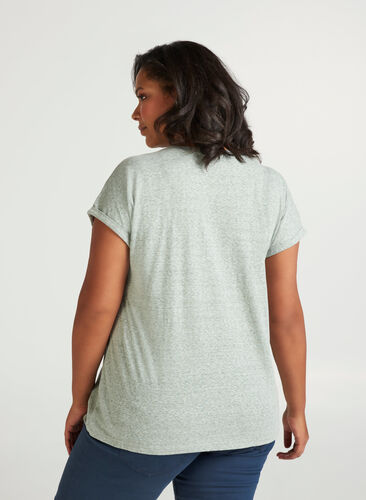 Melert T-skjorte i bomull , Green Mélange, Model image number 1