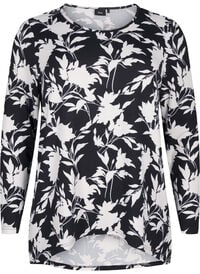 Blomstret bluse med lange ermer, Blå Blomstret bluse med lange ermer