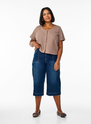 Zizzi Jersey cardigan med korte ermer, Brun, Model image number 1