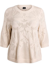 Strikket bluse med åpent mønster og 3/4-ermer, Birch