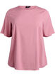 Vevet bluse med korte ermer og rund hals, Rosa, Packshot image number 0