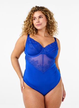 Zizzi Body med broderte detaljer, Blå, Model image number 0