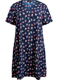 FLASH - Kortermet kjole med V-utringning, Dark Blue Flower