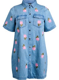 Kort denimkjole med broderte blomster, LBD w. Flower