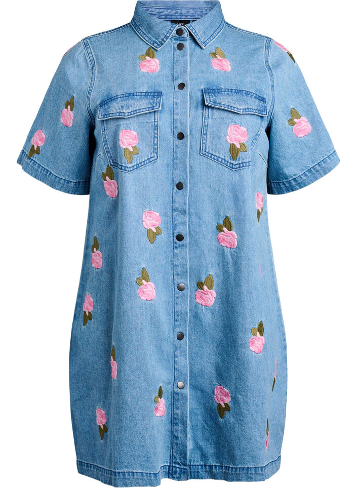 Kort denimkjole med broderte blomster, LBD w. Flower, Packshot