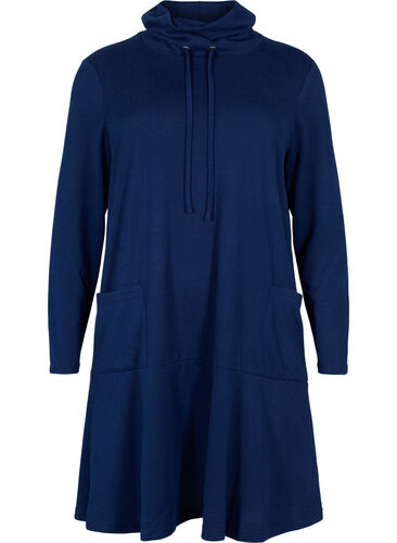 Jerseykjole med høy hals og lommer, Dress Blues Mel., Packshot image number 0