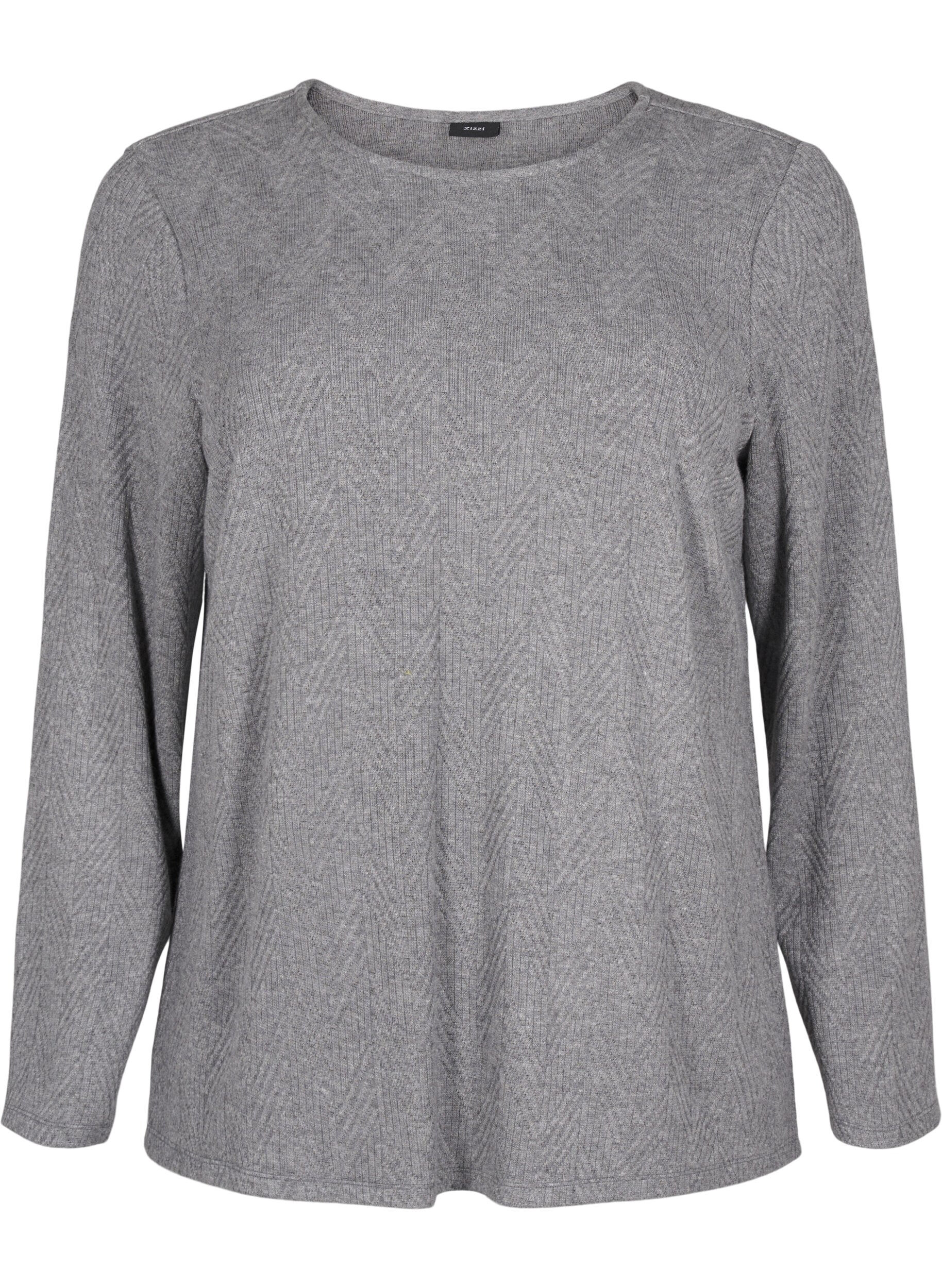 Zizzi M&oslash;nstret bluse med lange ermer, Gr&aring;, Packshot image number 0