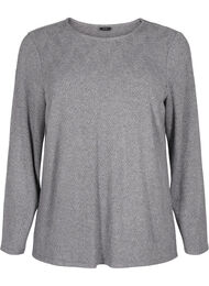 Mønstret bluse med lange ermer, Grey Melange