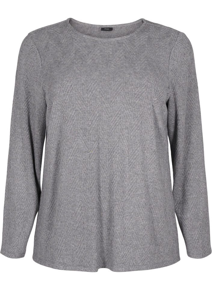 Mønstret bluse med lange ermer, Grå, Packshot image number 0