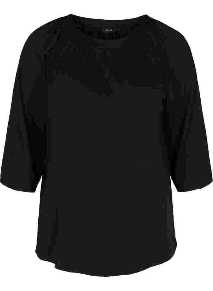 Ensfarget bluse med 2/4-ermer, Black, Packshot image number 0