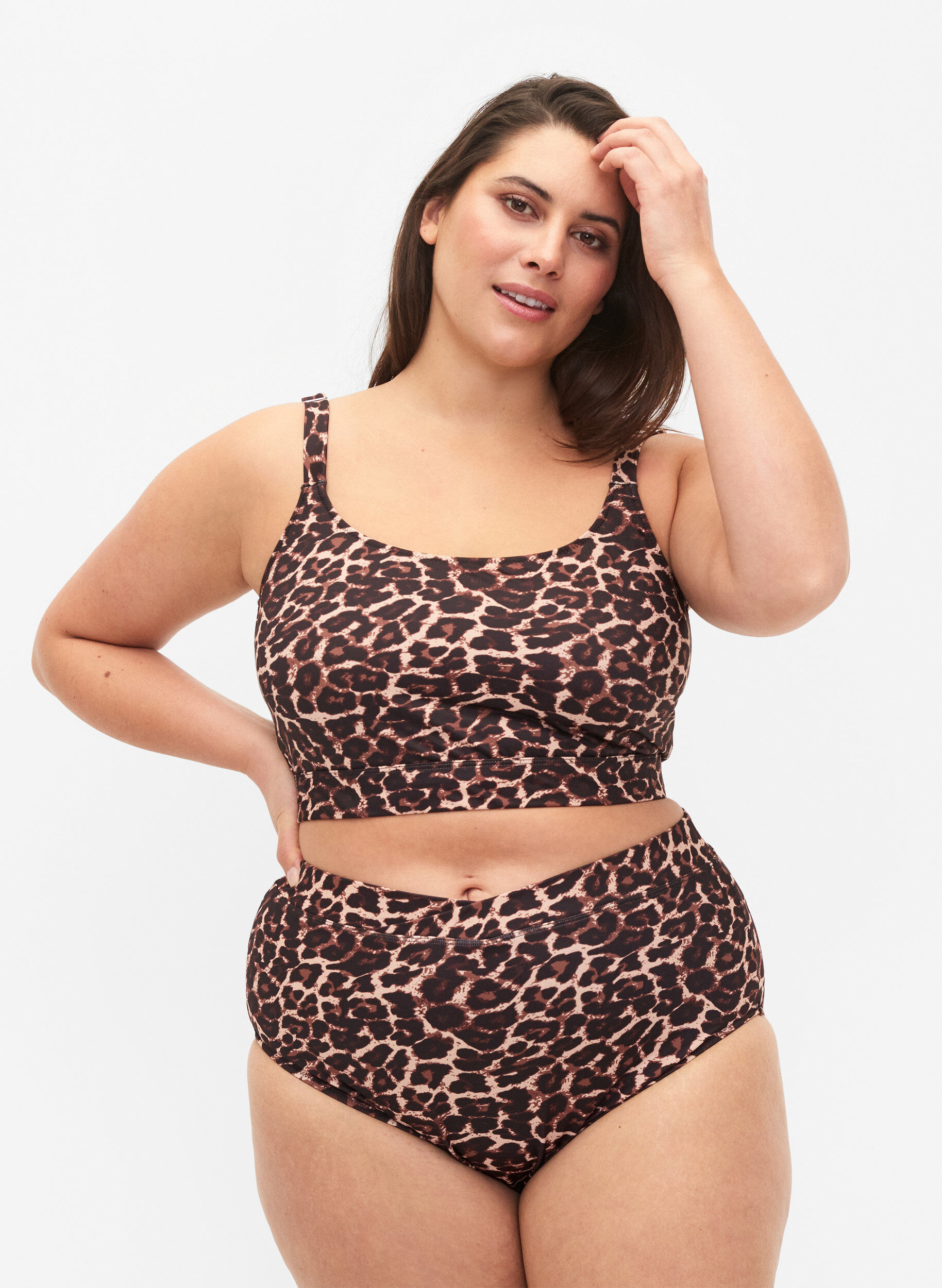 Zizzi Bikinibukser med utskrift og h&oslash;y midje, Autentic Leopard, Model image number 0