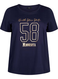 T-skjorte i bomull med tekstmotiv, Evening Blue w. 58