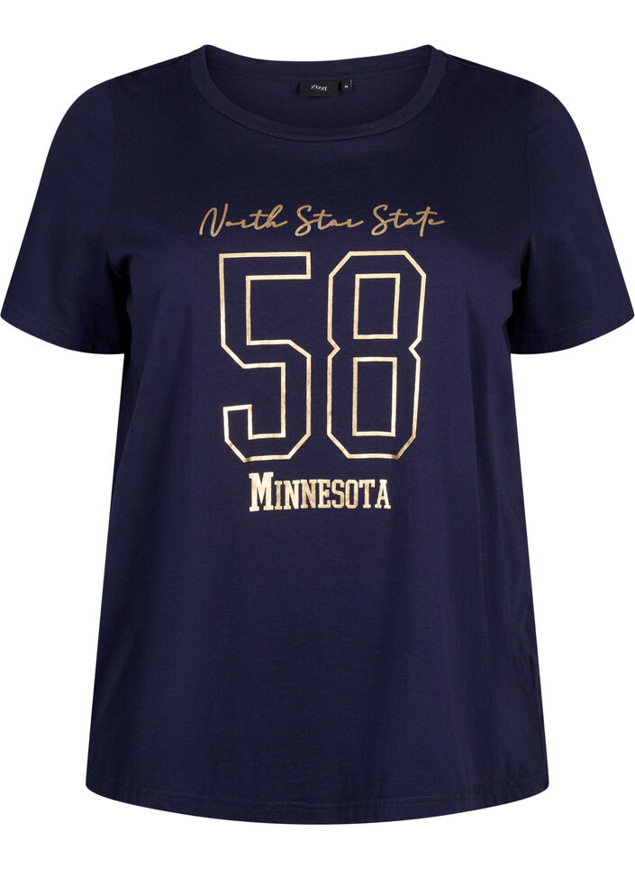 T-skjorte i bomull med tekstmotiv, Evening Blue w. 58, Packshot image number 0