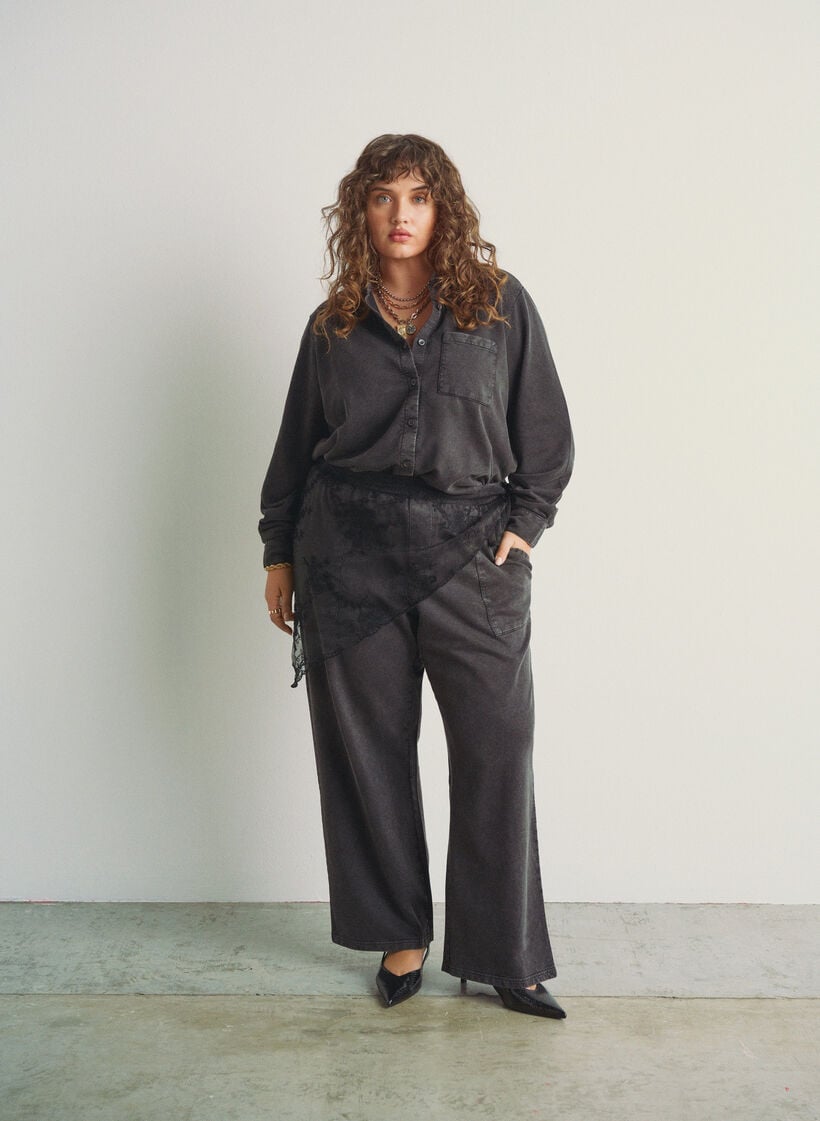 Skjorte i genserstoff med vasket effekt, Grå, Image image number 0