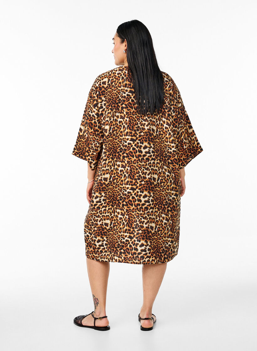 Kimono i viskose med 3/4 ermer, Brun, Model image number 2