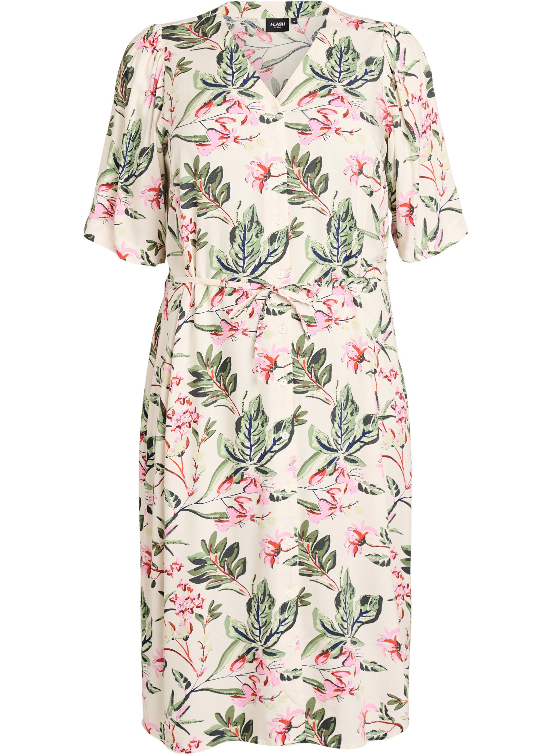 Midikjole med trykk og knytebelte