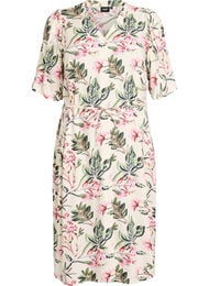 Midikjole med trykk og knytebelte, Vanilje