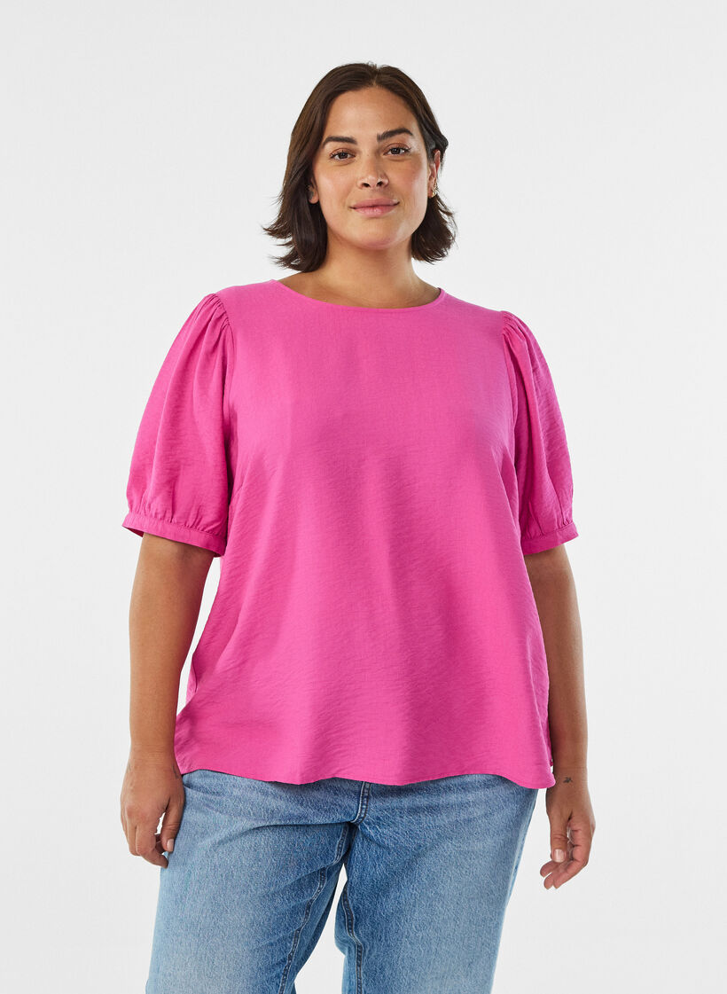 Viskose bluse med 1/2 ermer, Rosa, Model image number 0