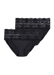 Truse med blondekant og høyt liv, 2 stk., Black