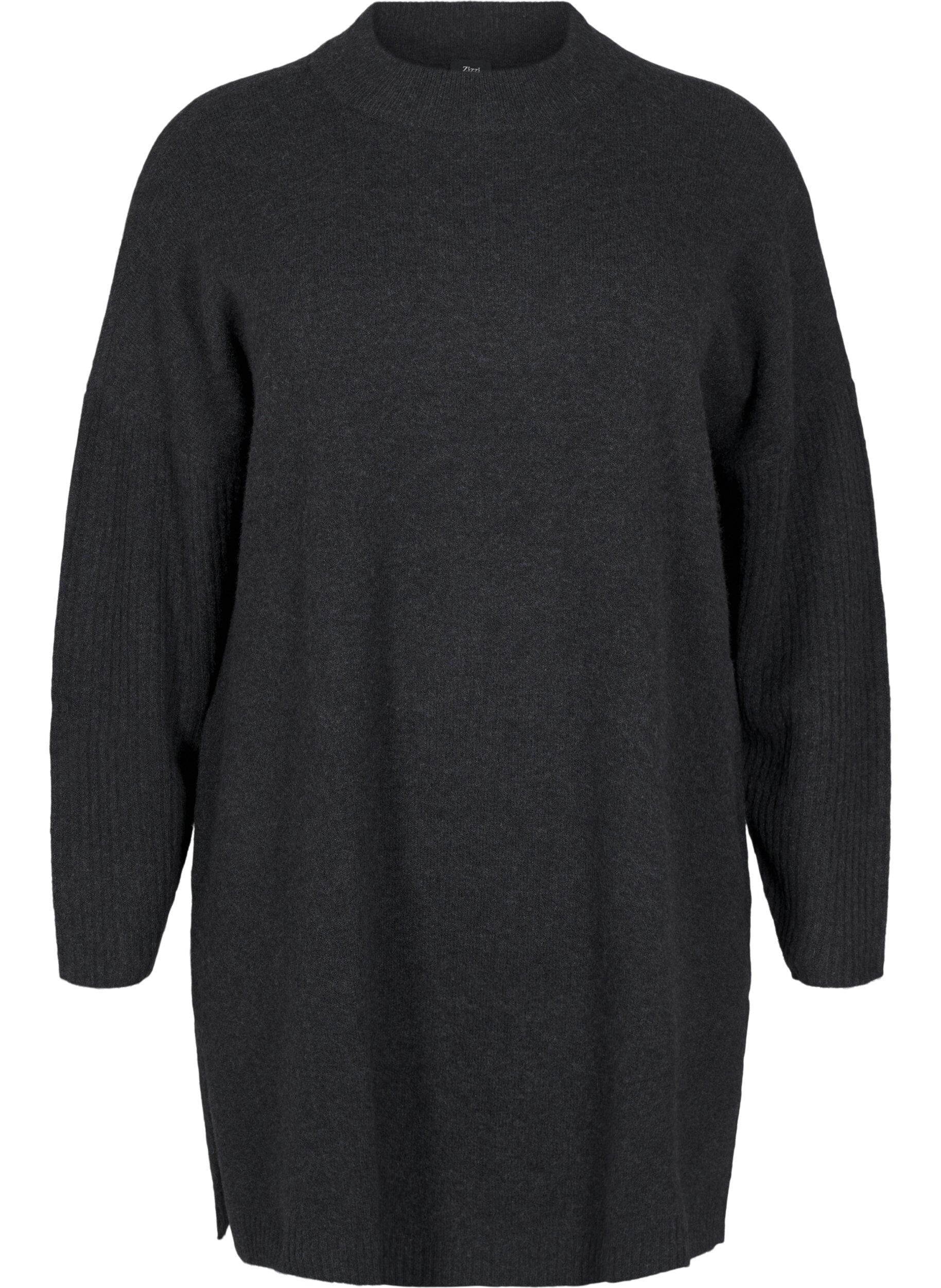Zizzi Lang strikket bluse med lange ermer, Dark Grey Melange, Packshot image number 0