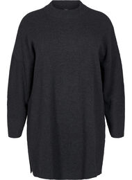 Lang strikket bluse med lange ermer, Dark Grey Melange