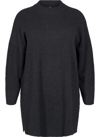 Lang strikket bluse med lange ermer, Dark Grey Melange Lang strikket bluse med lange ermer