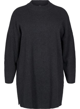 Zizzi Lang strikket bluse med lange ermer, Dark Grey Melange, Packshot image number 0