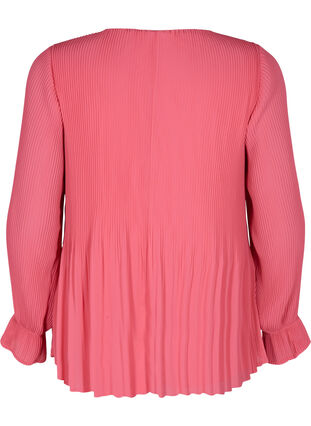 Bluse i plissé med V-hals, Hot Pink, Packshot image number 1