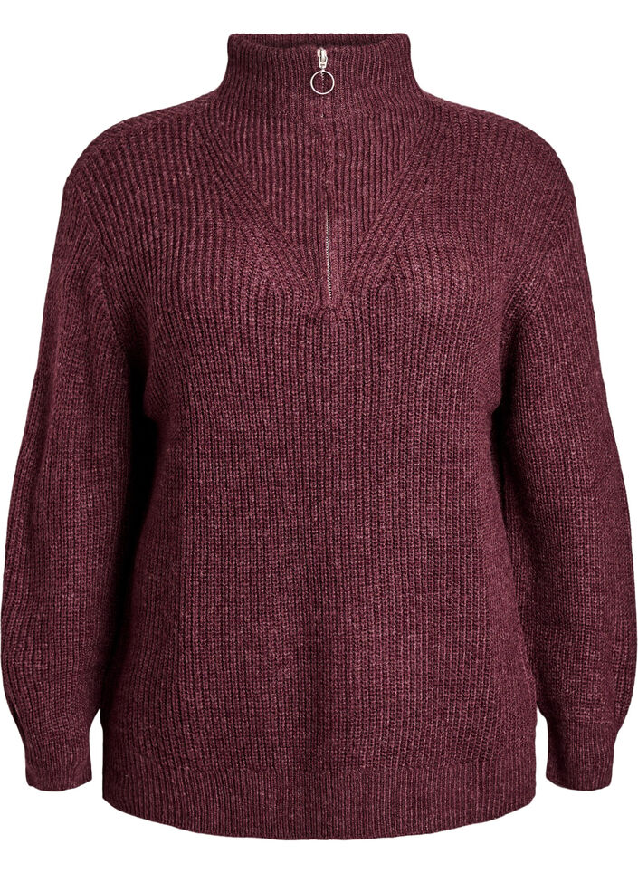 Strikket genser med h&oslash;y hals og glidel&aring;s, R&oslash;d, Packshot image number 0