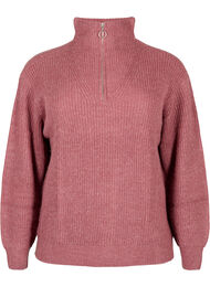 FLASH - strikket genser med høy hals og glidelås, Rosa
