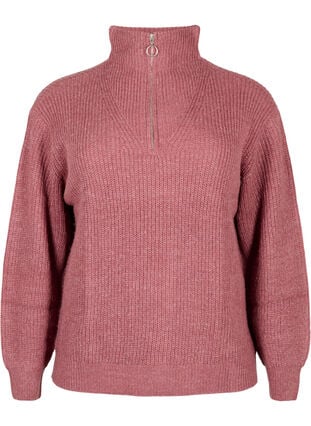 Zizzi FLASH - strikket genser med høy hals og glidelås, Rosa, Packshot image number 0