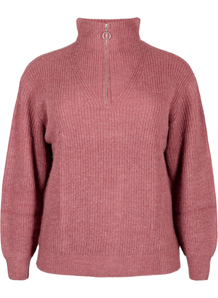 FLASH - strikket genser med høy hals og glidelås, Rosa, Packshot image number 0
