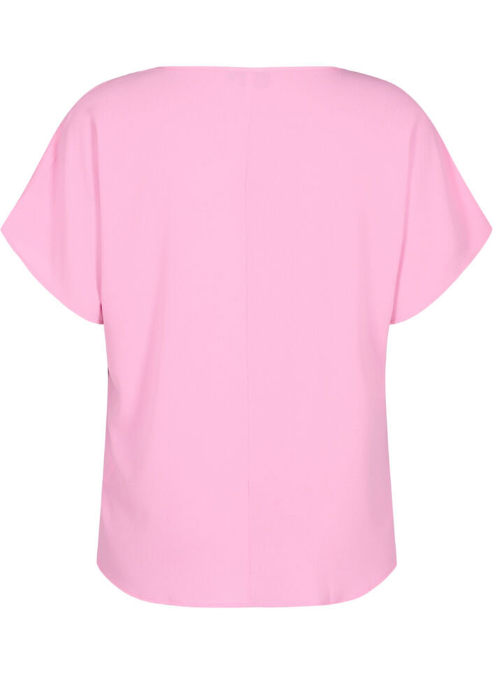 Bluse med korte ermer og rund hals, Rosa, Packshot image number 1