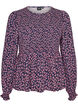 Bluse med smocket topp og blomstertrykk, Bl&aring;, Packshot image number 0