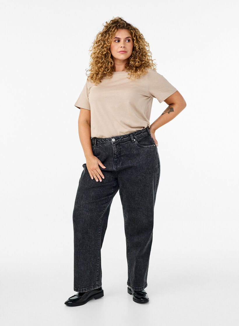 Basic T-skjorte i bomull med rund hals, Beige, Model image number 1