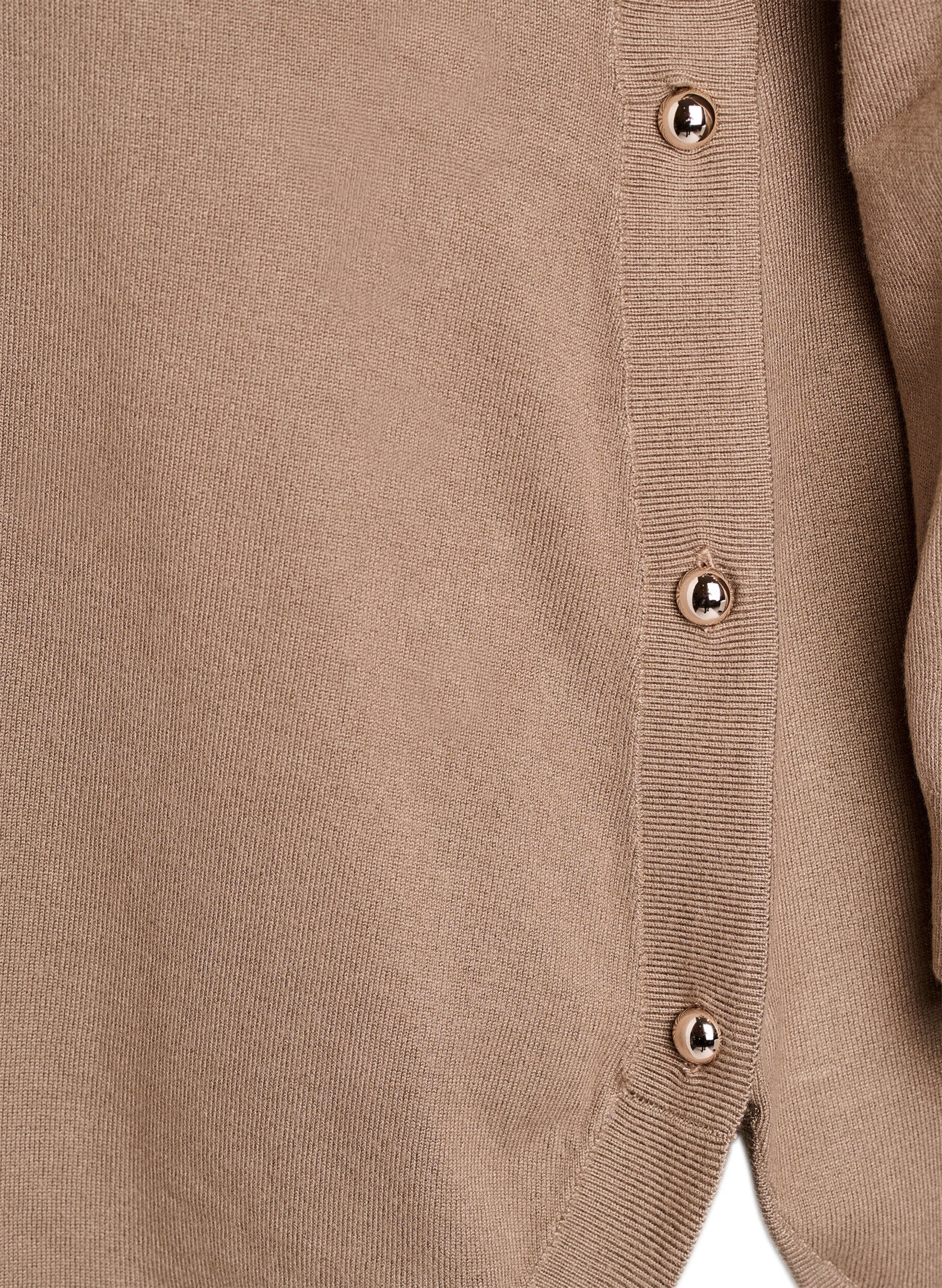 Zizzi Strikkebluse med knapper i sidene, Beige, Packshot image number 3