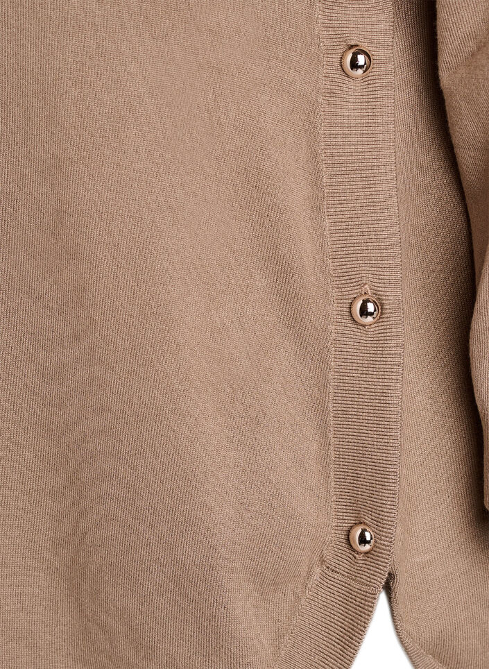 Strikkebluse med knapper i sidene, Beige, Packshot image number 3