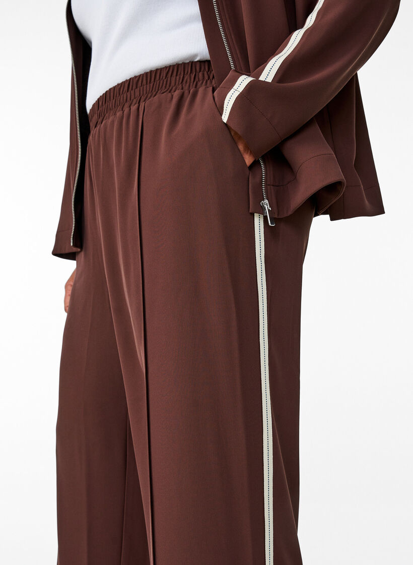 Sporty bukser med rette ben og sidestriper, Deep Mahogany, Model