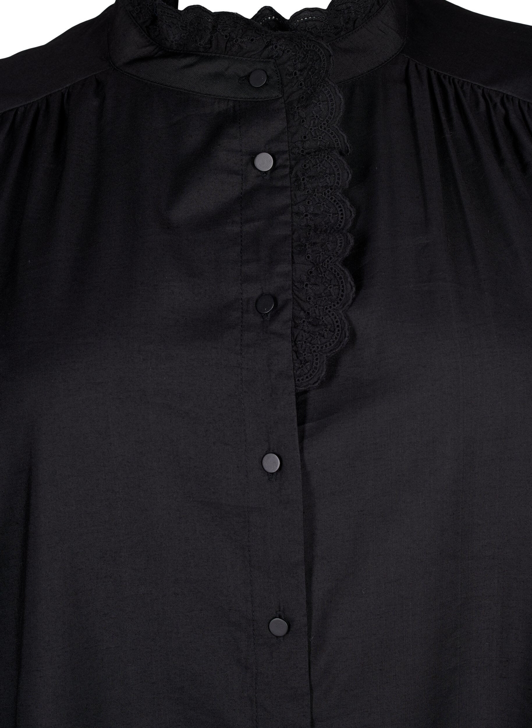 Zizzi Viscose skjorte Bluse med ruffles, Black, Packshot image number 2