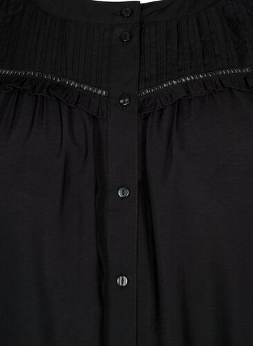 Skjortebluse med volanger og folder, Black, Packshot image number 2