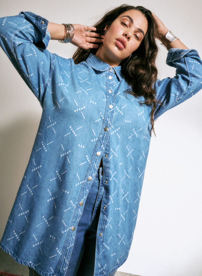 Ledig dongerijakke med mønster, Light blue denim, Image image number 0