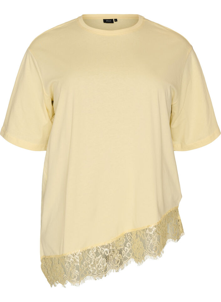 T-skjorte med asymmetrisk blondekant, Gul, Packshot image number 0