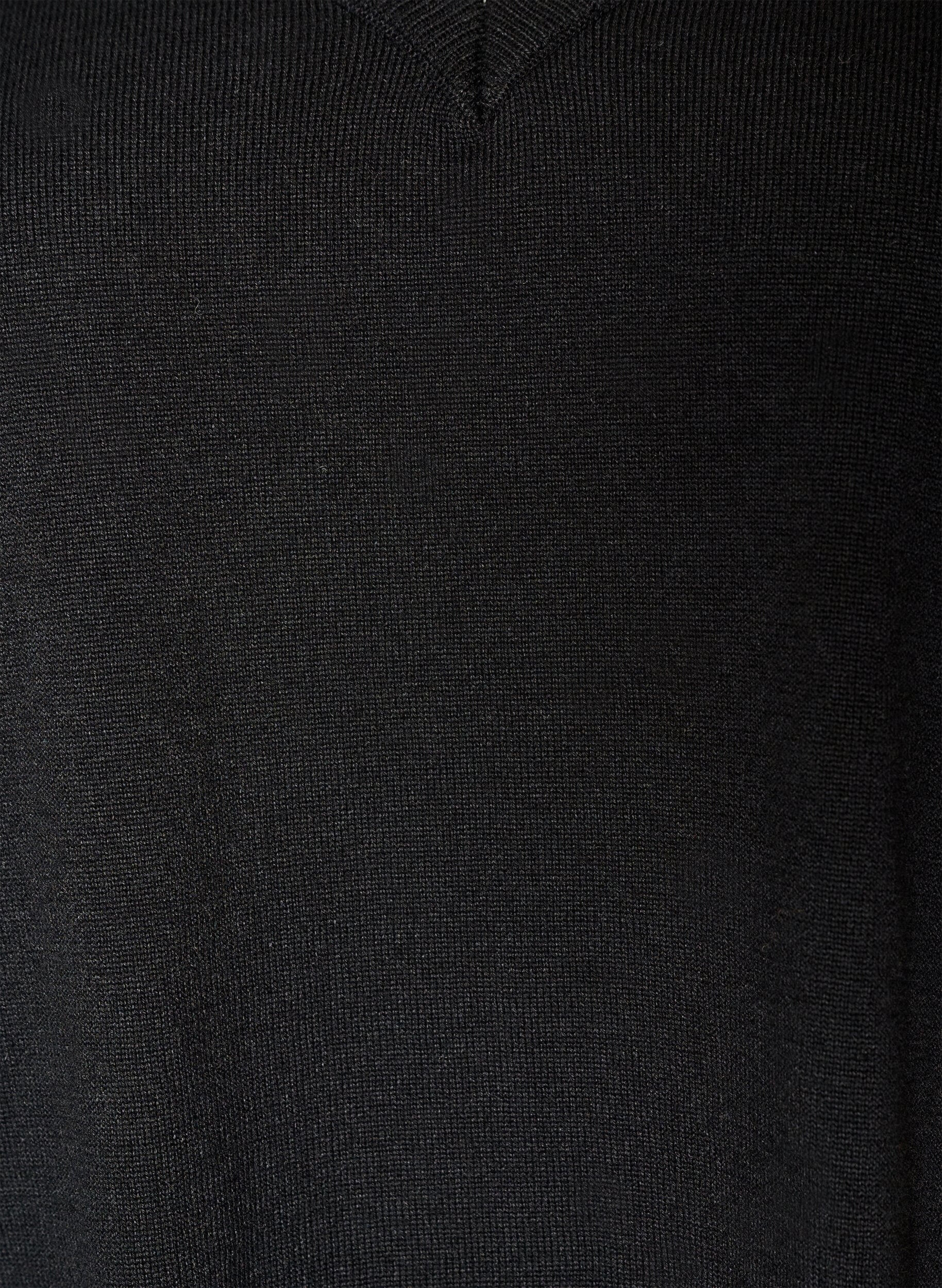 ZizziStrikkebluse med V-hals og blondekant, Svart, Packshot image number 2