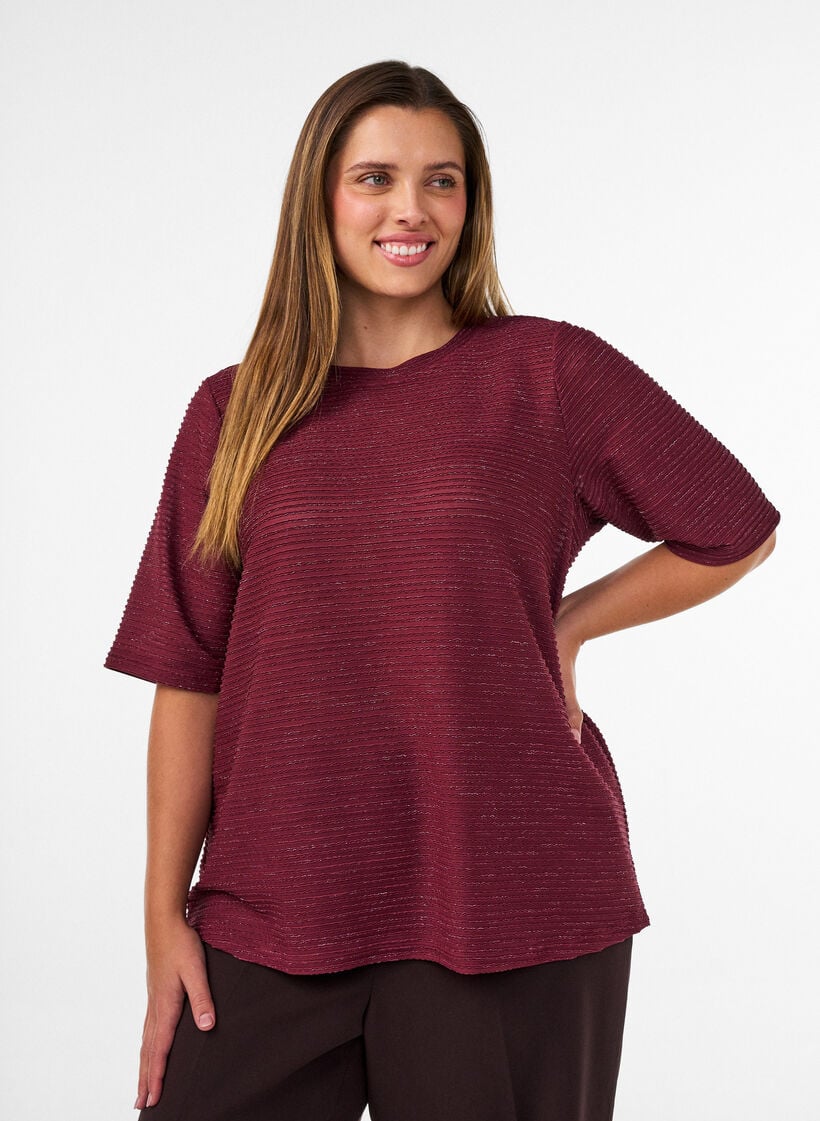 Bluse med tekstur og glitter, R&oslash;d, Model image number 0