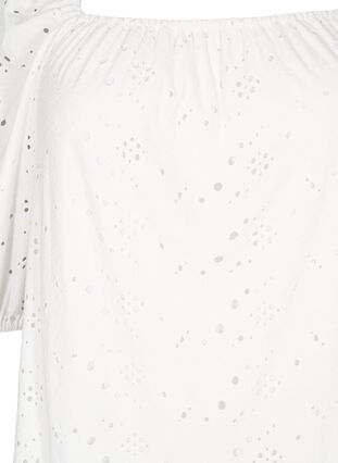 Zizzi Bluse med korte puffede ermer og hullmønster, Bright White, Packshot image number 2