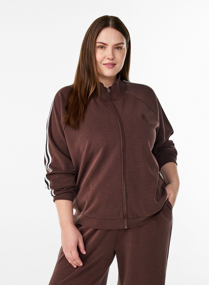 Treningstopp med h&oslash;y hals og striper p&aring; ermene, Brun, Model image number 0