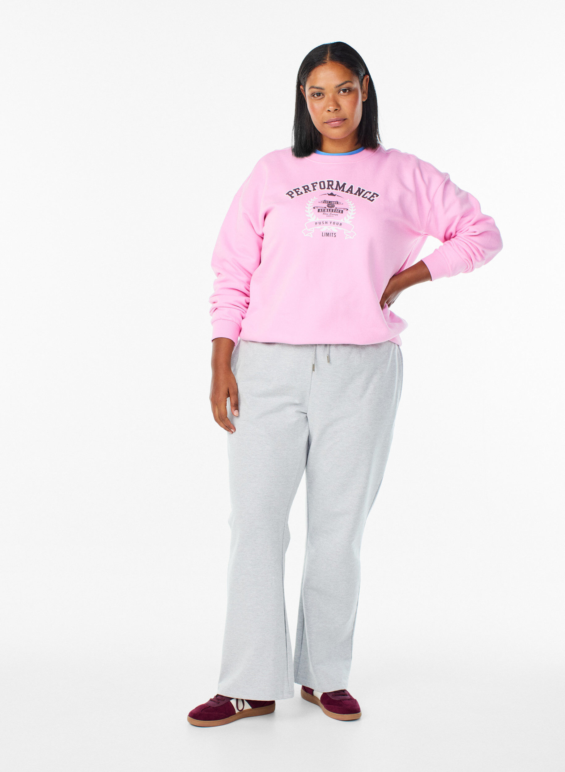 Zizzi Sweatshirt med teksttrykk, Rosa, Model image number 1