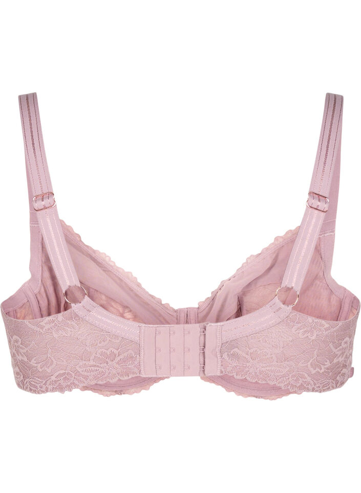 Heldekkende BH i mesh med blonder, Rosa, Packshot image number 1