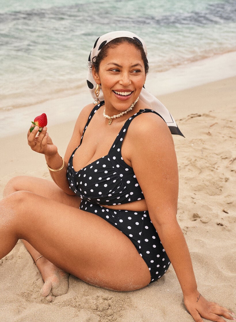 Polstret bikinioverdel med trykk, Svart, Image image number 0