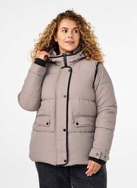 Kort puffjakke med kontrastdetaljer, Beige Kort puffjakke med kontrastdetaljer, Beige, Model